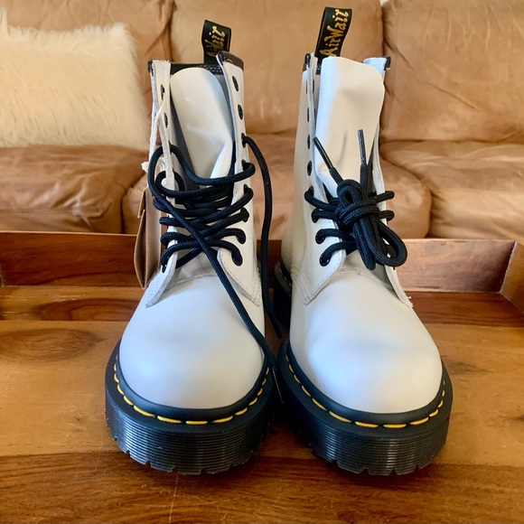 DR. MARTENS White Matte Leather Lace Up Boots - Picture 6 of 9